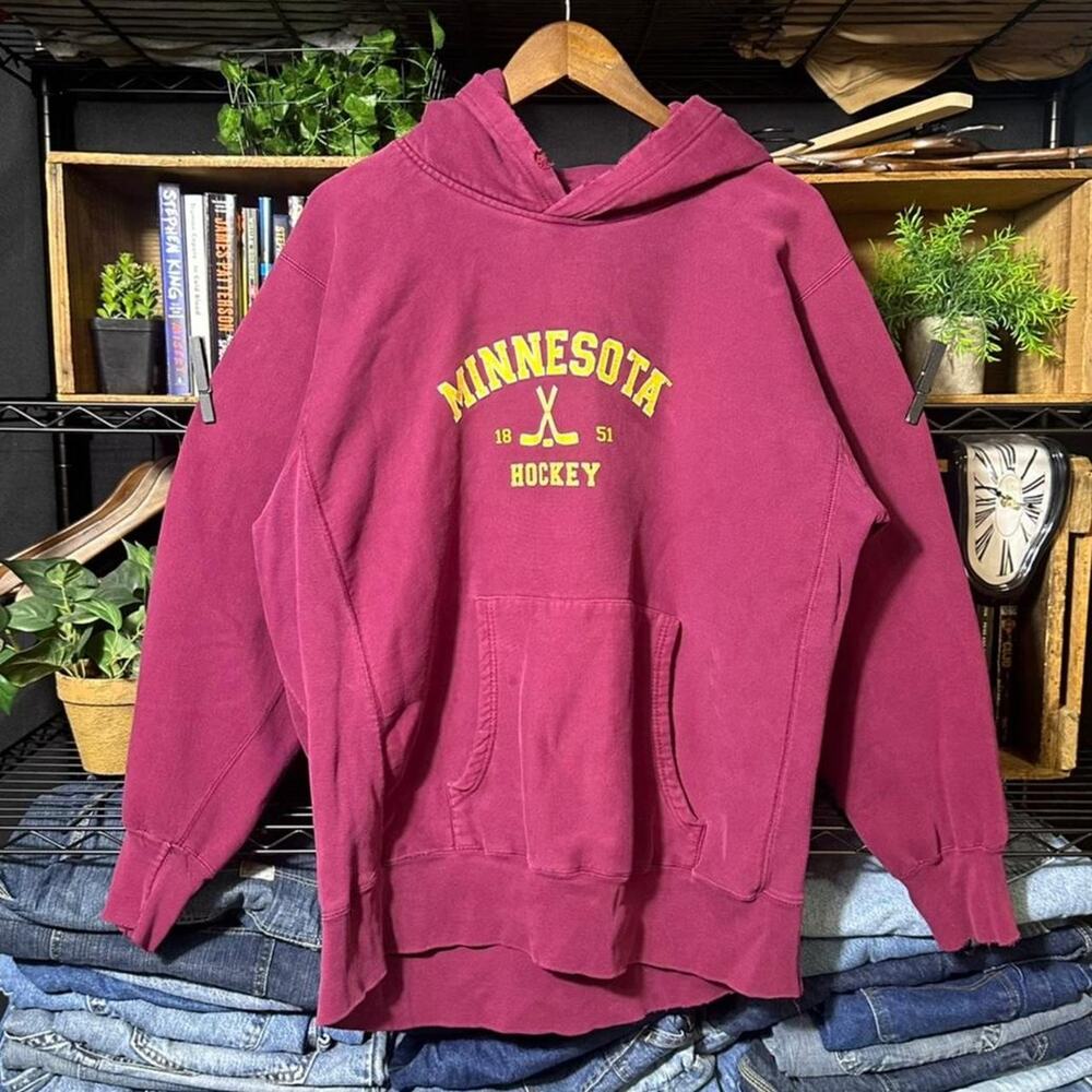 Vintage 90s University Of Minnesota Hockey Hoodie Mens XL Maroon Sweatshirt